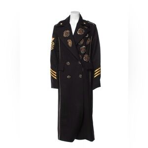 History Repeats Embellished Black Long Overcoat